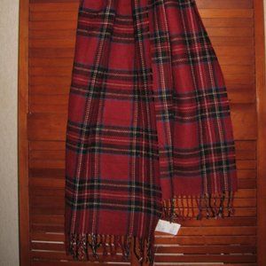 NWT Abercrombie & Fitch Red Tartan Plaid Fringed Winter Scarf Wrap 82"x21" $39